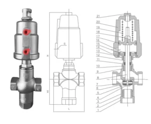 Stainless Steel Y-Type High Temperature Pneumatic 3 Way Angle Seat Valve DN15-DN50 Model JY611F-16P Steam Threaded