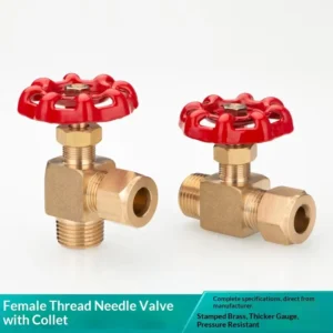 Thickened Brass Compression Needle Valve Straight/Right Angle 3/8 – 1/2 High Pressure Valve for Industrial Pneumatic
