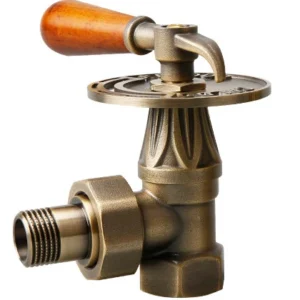 Traditional Antique Angle Classic Brass Wooden Handle Radiator Valve