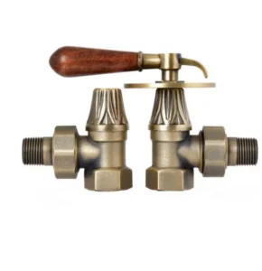 Vintage Style Angle Pattern Brass Radiator Valve Solid Wood Lever Handle Antique Bronze Finish