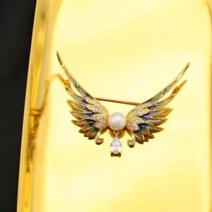Wing Pearl Brooch Brass Gold Plated Natural Pearl Jewelry 18K Gold Plated Women Accessory Elegant Bridal Wedding Gift